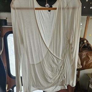 Ambiance White Drape Front Blouse